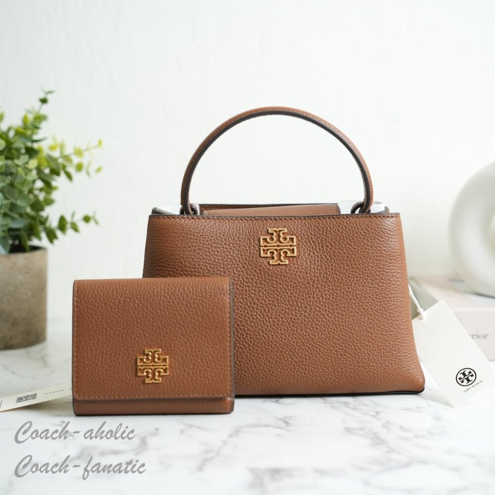 NWT Tory Burch Britten Leather Mini Satchel Crossbody & Wallet in Moose *SET*